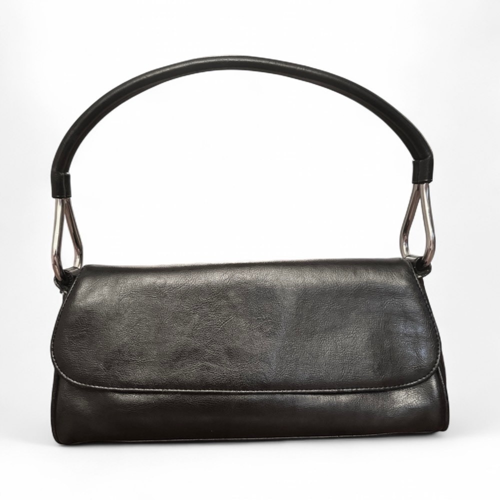 2K Black Leather Shoulder Bag Top Handle Minimalist Handbag Women's
